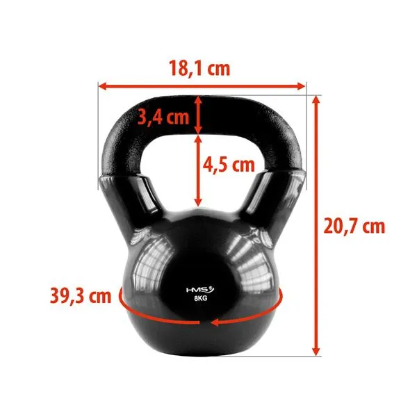 KNV08 Black Kettlebell Żeliwny Pokryty Winylem Hms