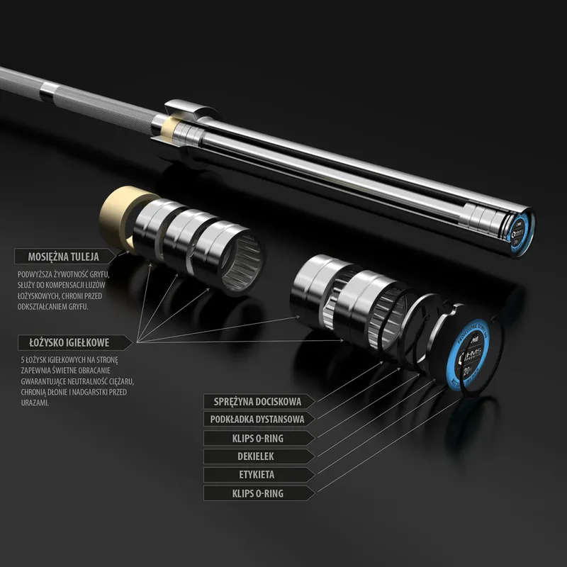 GO900 Gryf Olimpijski 220 cm Hms Premium + ZG1500 Silver Zaciski Lock Jaw (2 Szt)