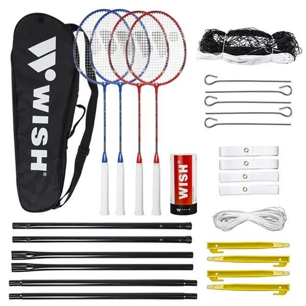 Alumtec 5566 Zestaw Do Badmintona Czerwony+niebieski 4 szt + Lotki 3 Szt+siatka+linie Wish