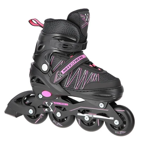NH11912 A 2w1 Black/Pink Rozm. S(31-34) Łyżworolki Z Wym. Pł. Hokejową NILS Extreme