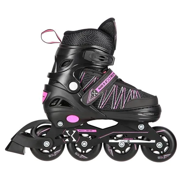 NH11912 A 2w1 Black/Pink Rozm. S(31-34) Łyżworolki Z Wym. Pł. Hokejową NILS Extreme