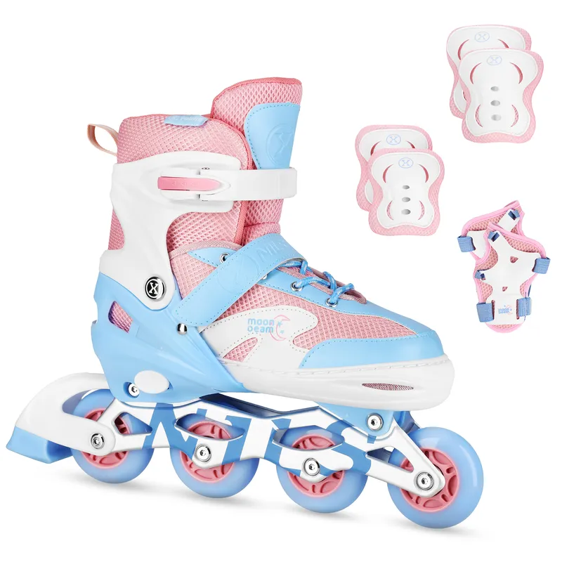 NA0189 Zestaw LED Łyżworolki Ochraniacze Moonbeam Rozm. L(39-42) NILS Extreme - Białe