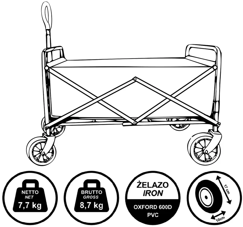 Wózek Turystyczno Plażowy Deluxe Składany 66x48x90cm Z Uchwytem - Niebieski