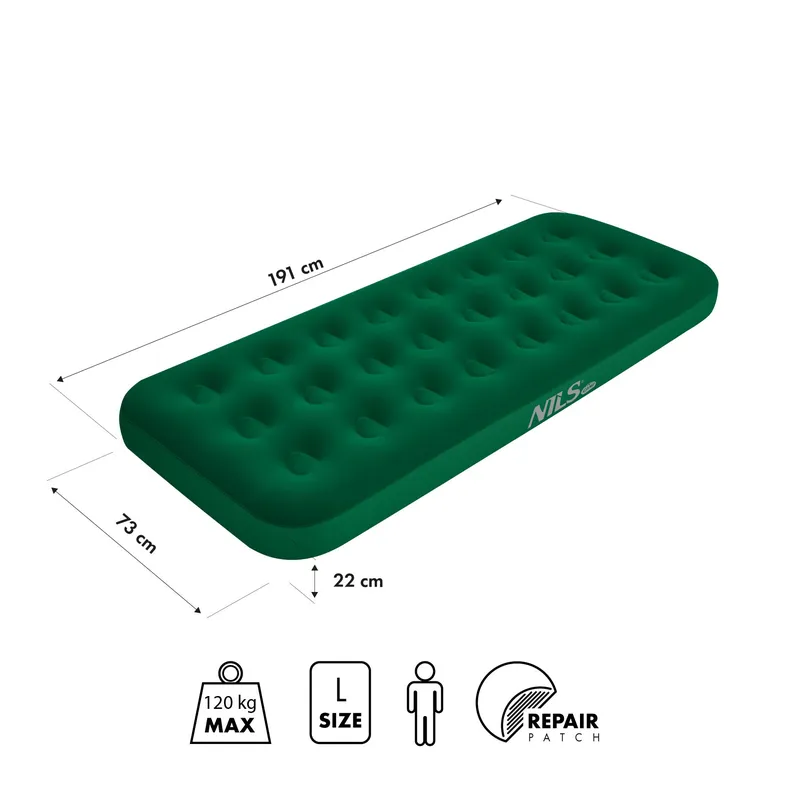 NC2801 Materac Turystyczny Dmuchany 191x73x22 cm NILS Camp - Zielony