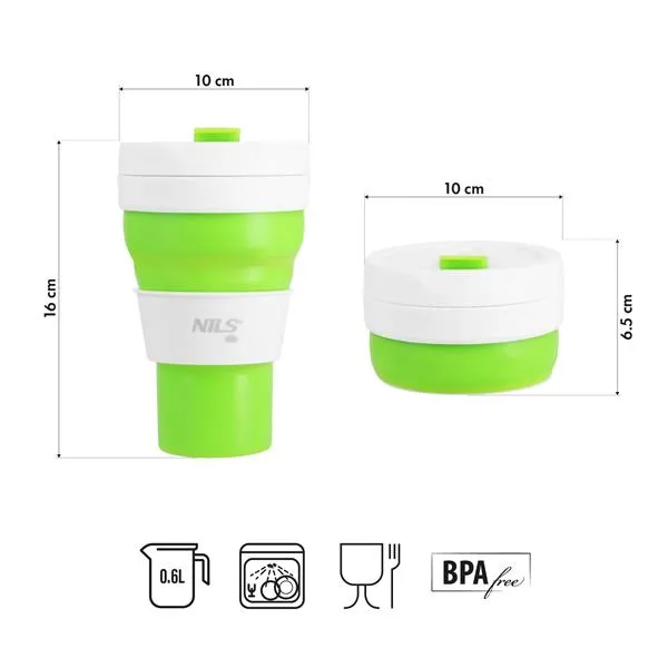 NC4103 Kubek Silikonowy Składany 600ml Jasno NILS Camp - Zielony