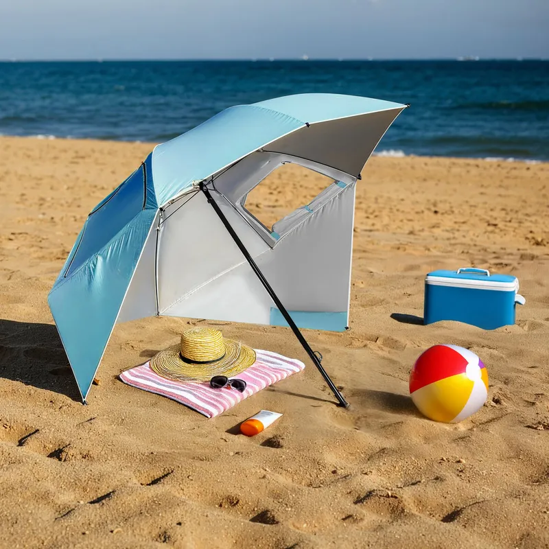 NC17114 Parasol/Parawan Plażowy 2w1 XXL 240 cm NILS - Niebieski