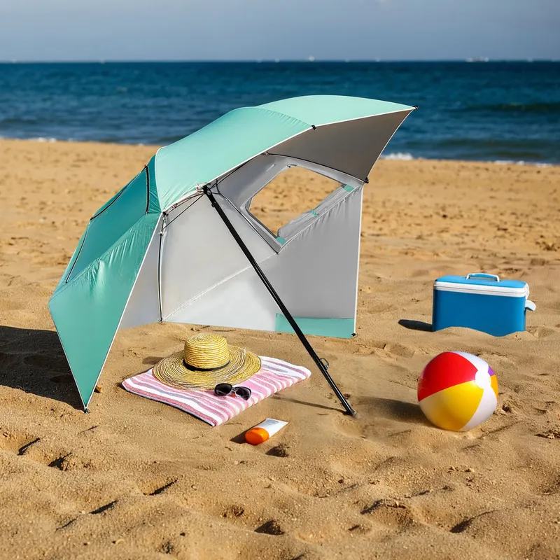 NC17114 Parasol/Parawan Plażowy 2w1 XXL 240 cm NILS - Zielony
