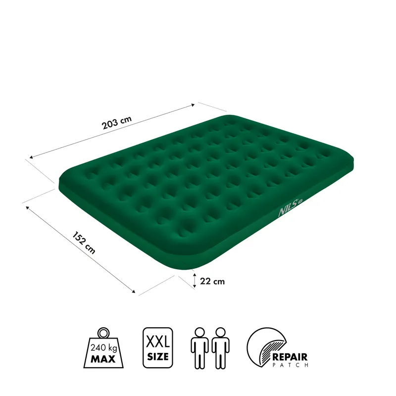 NC2803 Materac Turystyczny Dmuchany 203x152x22 cm NILS Camp - Zielony