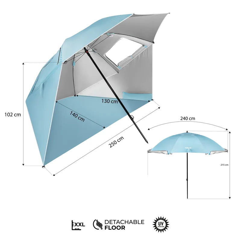 NC17114 Parasol/Parawan Plażowy 2w1 XXL 240 cm NILS - Niebieski