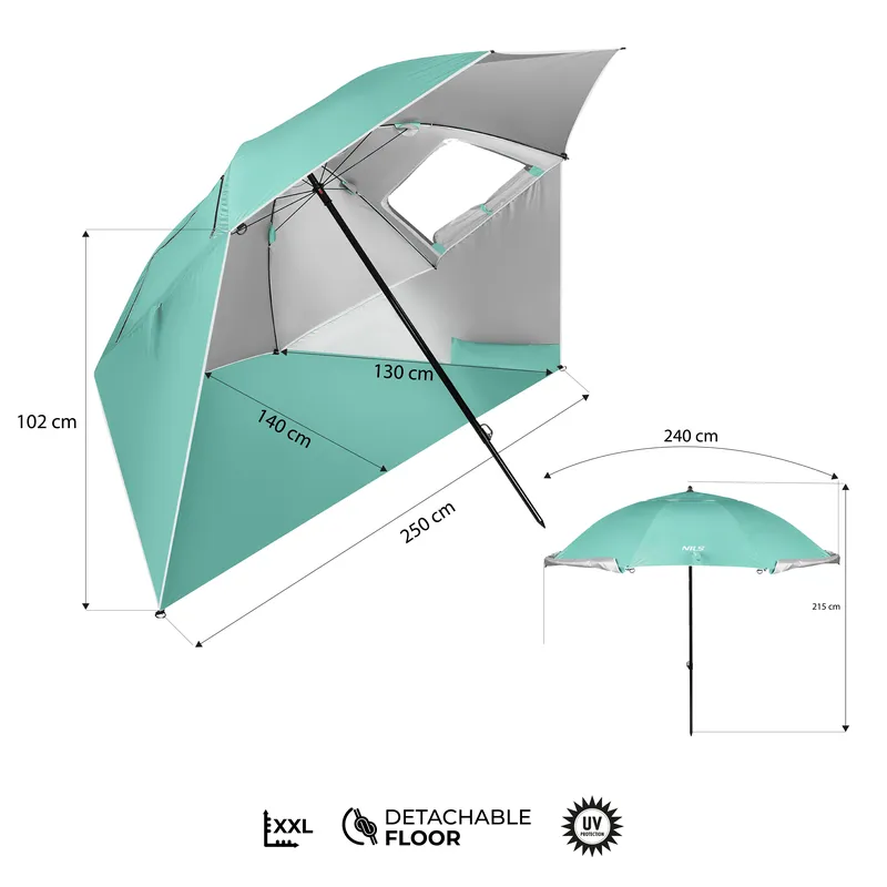 NC17114 Parasol/Parawan Plażowy 2w1 XXL 240 cm NILS - Zielony