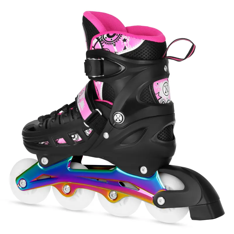 NH10905 4w1 Łyżworolki LED Z Wym. Płozą Hokejową Rainbow Rozm. L(39-42) NILS Extreme - Różowe