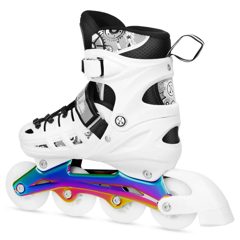 NH10905 4w1 Łyżworolki LED Z Wym. Płozą Hokejową Rainbow Rozm. S(31-34) NILS Extreme - Białe