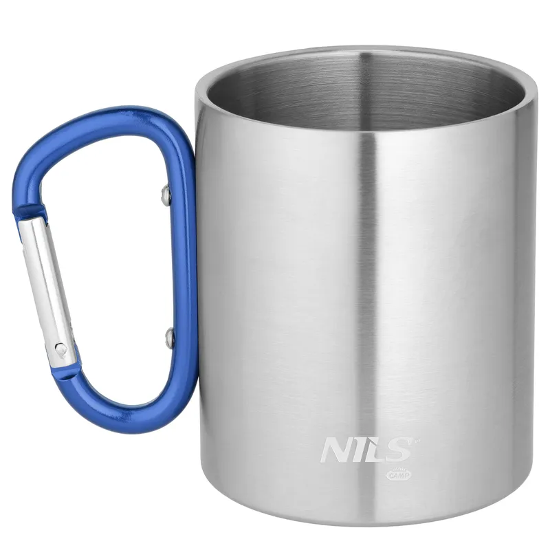 NC17110 Kubek Kempingowy Z Karabińczykiem 300 ml Stal Nierdzewna NILS Camp - Niebieski