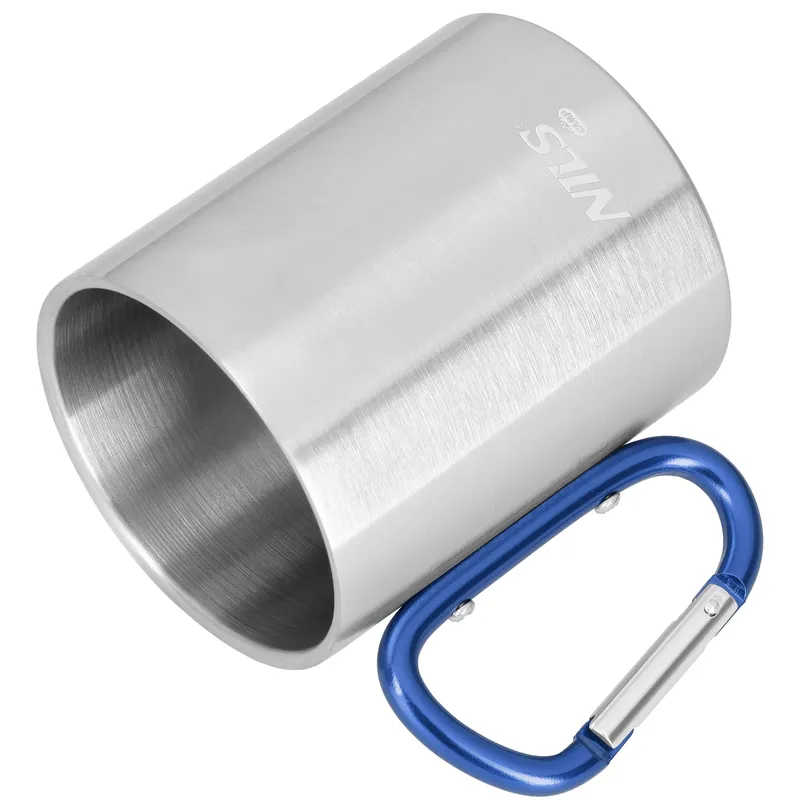 NC17110 Kubek Kempingowy Z Karabińczykiem 300 ml Stal Nierdzewna NILS Camp - Niebieski