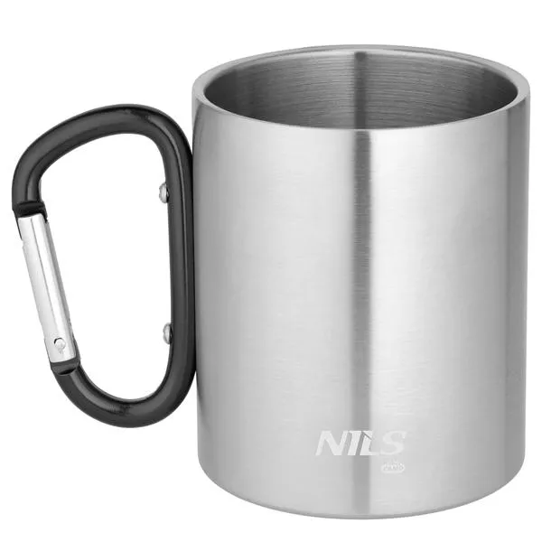 NC17110 Kubek Kempingowy Z Karabińczykiem 300 ml Stal Nierdzewna NILS Camp - Czarny