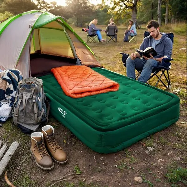 NC2808 Materac Dwuosobowy King Size + Pompka Elektryczna NILS Camp - Zielony