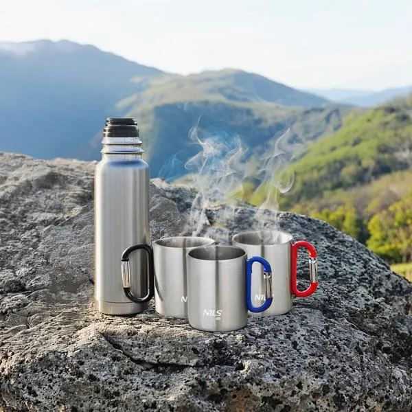 NC17110 Kubek Kempingowy Z Karabińczykiem 300 ml Stal Nierdzewna NILS Camp - Czarny