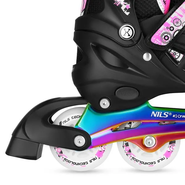 NH10905 4w1 Łyżworolki LED Z Wym. Płozą Hokejową Rainbow Rozm. S(31-34) NILS Extreme - Różowe