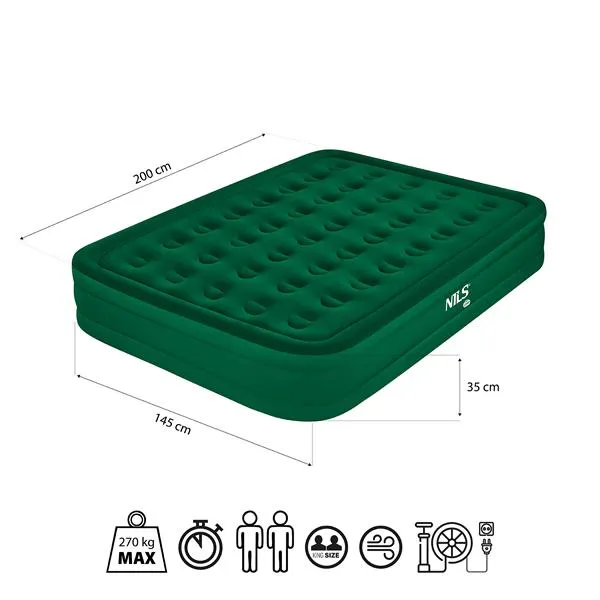 NC2808 Materac Dwuosobowy King Size + Pompka Elektryczna NILS Camp - Zielony