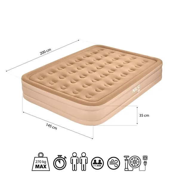 NC2808 Materac Dwuosobowy King Size + Pompka Elektryczna NILS Camp - Beżowy