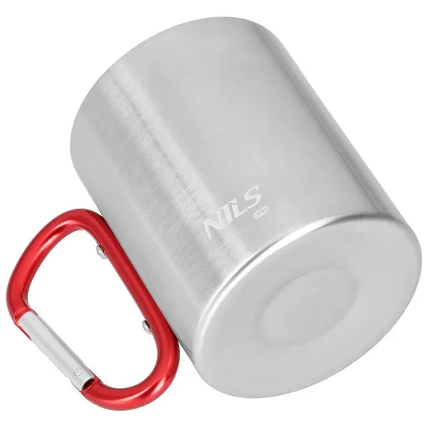 NC17110 Kubek Kempingowy Z Karabińczykiem 300 ml Stal Nierdzewna NILS Camp - Czerwony