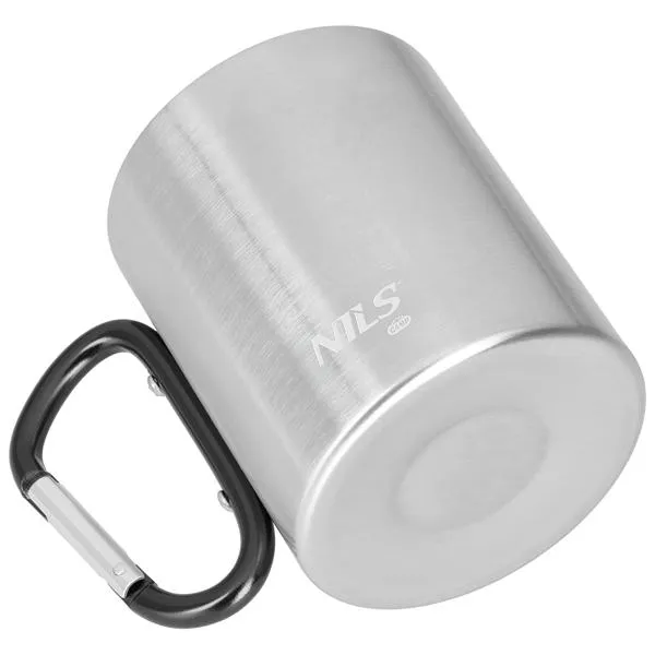 NC17110 Kubek Kempingowy Z Karabińczykiem 300 ml Stal Nierdzewna NILS Camp - Czarny