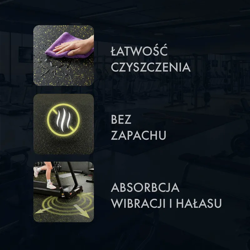 POS35 Podłoga Gumowa Pod Sprzęt Fitness Z Wypustkami Black/Yellow Hms