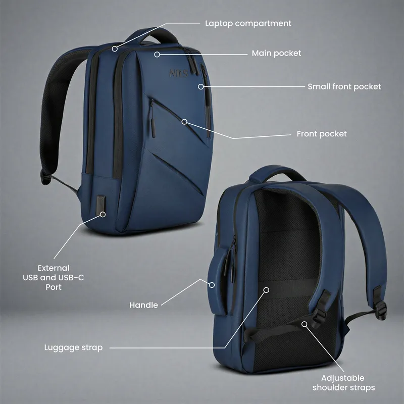 NC4502 Plecak Na Laptop Z USB NILS - Niebieski