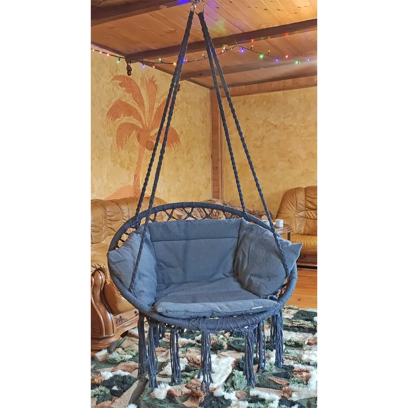 Hamak Ażurowy Fotel Wiszący 80x60cm Luxe Z Poduszką - Szary