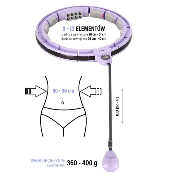 HHM13 Hula Hop Violet Z Magnesami I Obciążnikiem + Licznik Hms