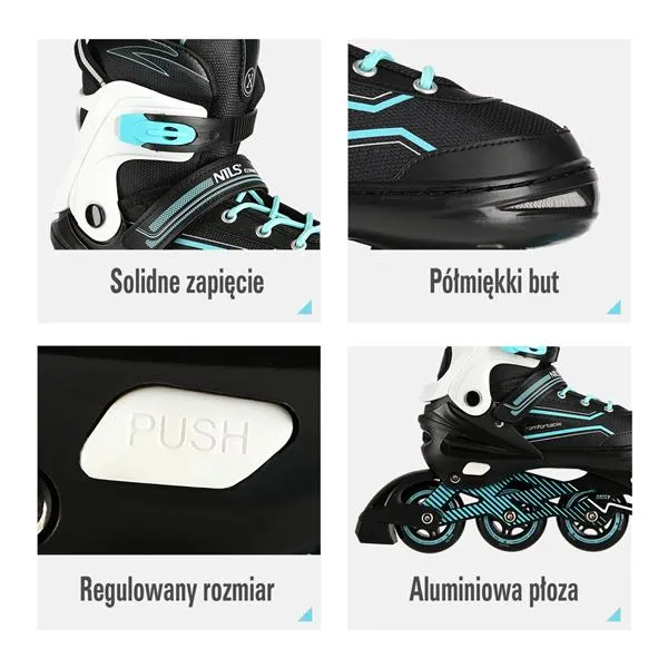 NA1169A Rozm. M(35-38) Łyżworolki NILS Extreme - Turkusowe