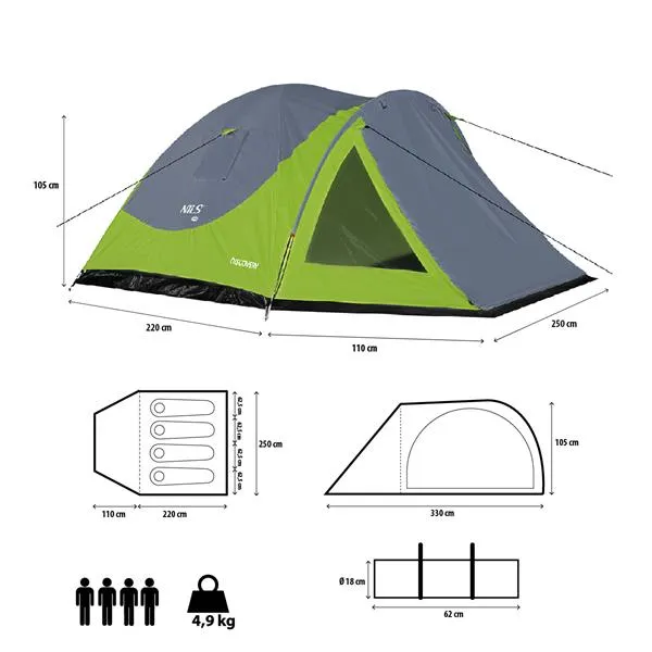 NC6006 Namiot Kempingowy Discovery NILS Camp - Zielono-Szary