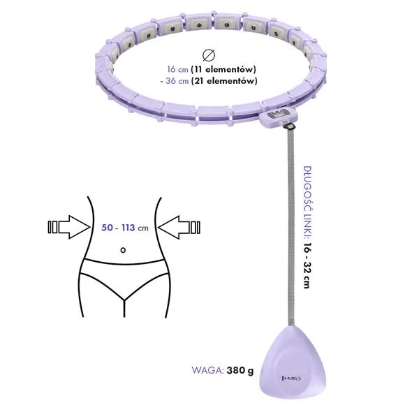 HHM14 Hula Hop Violet Z Magnesami I Obciążnikiem + Licznik Hms