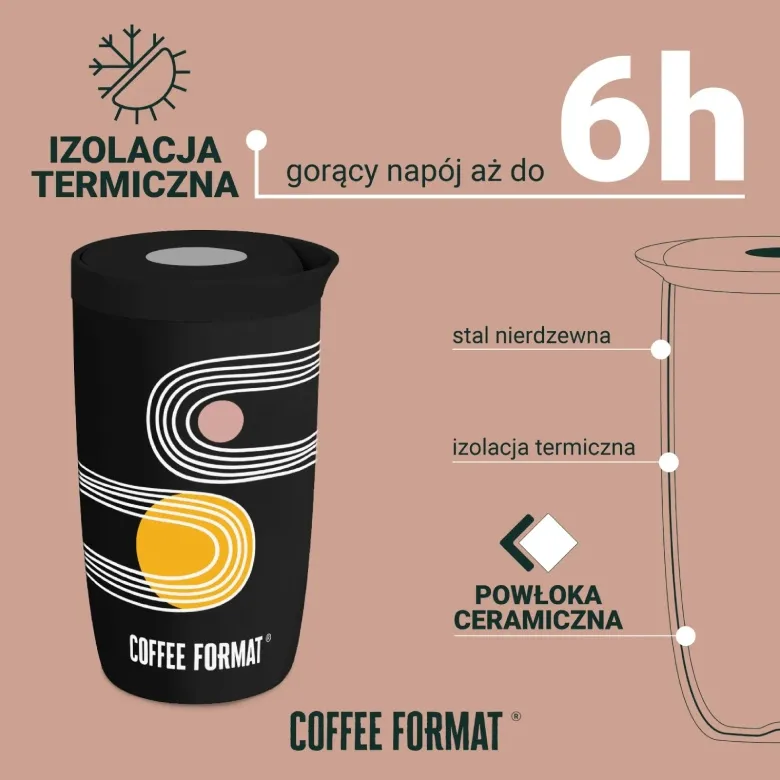 Kubek Termiczny COFFEE FORMAT 350 ml - Niebieski Z Napisem