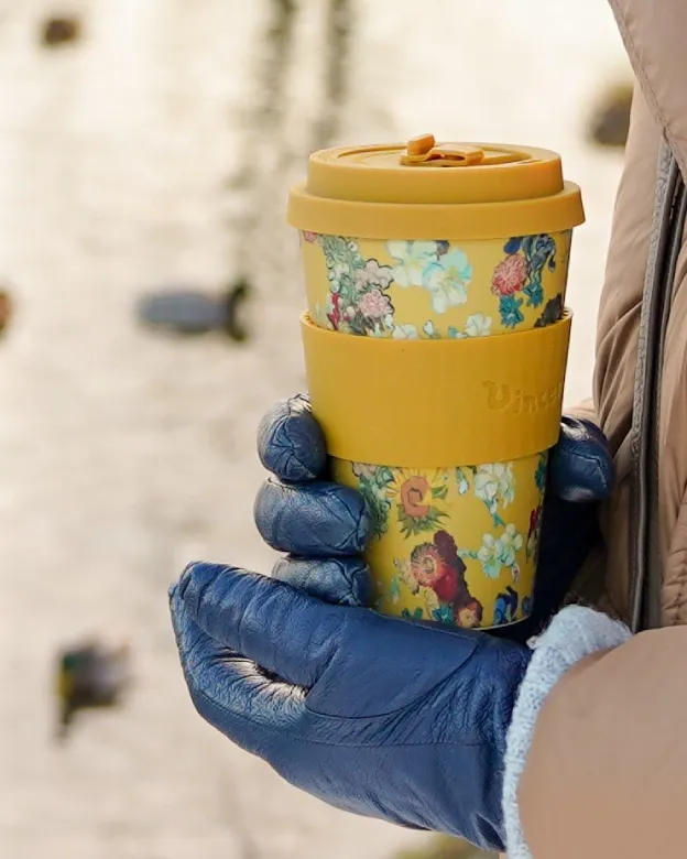 Kubek Na Wynos ECOFFEE CUP Van Gogh Museum 50TH Anniversary Flowers 400ml - Żółte Kwiaty