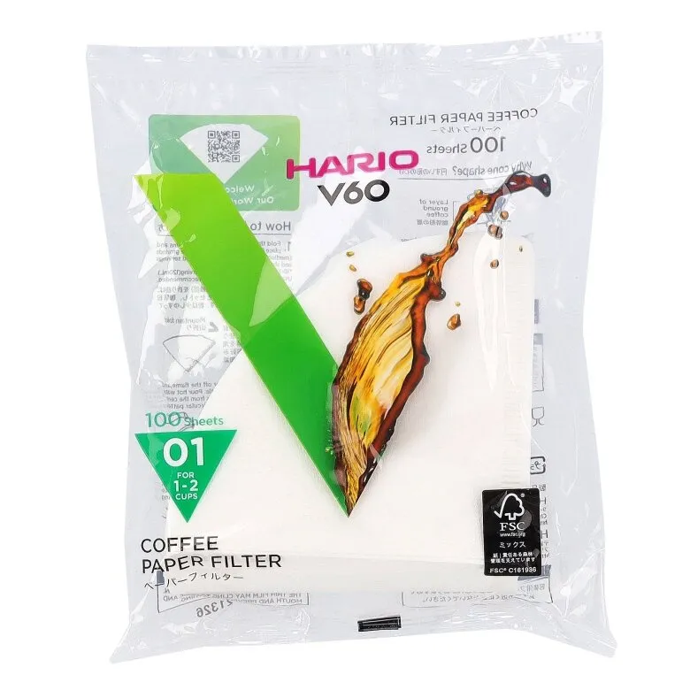 Filtry Papierowe Do Dripa HARIO V60-01 - 100 Sztuk