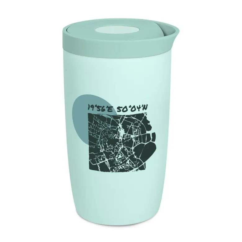 Kubek Termiczny COFFEE FORMAT 350 ml - Miętowy Z Motywem Mapy