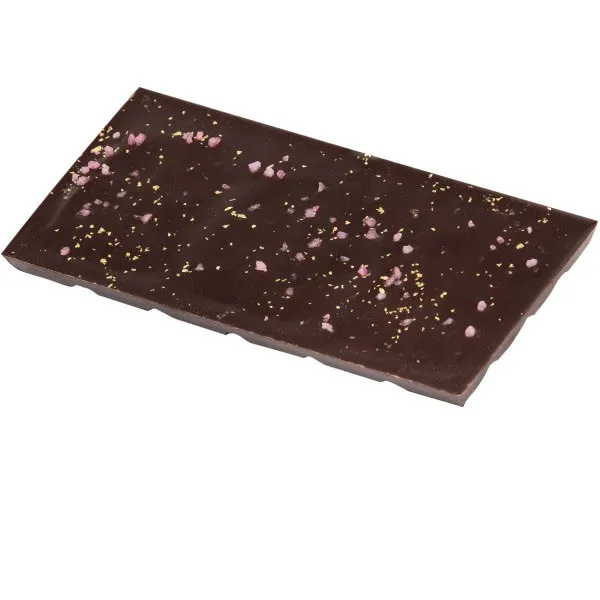 Gorzka Czekolada M.PELCZAR CHOCOLATIER Z 23-KARATOWYM Jadalnym Złotem I Płatkami Róży 85g
