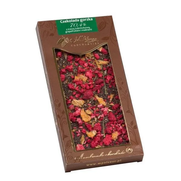 Gorzka Czekolada M.PELCZAR CHOCOLATIER Z Trawą Żubrówkową, Grejpfrutem I Malinami 85g