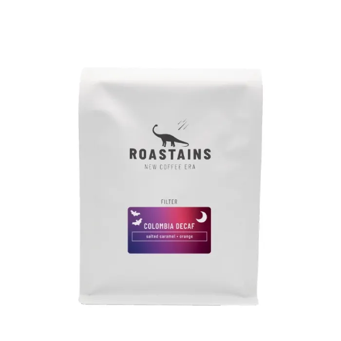 Kawa Ziarnista ROASTAINS Kolumbia Decaf Filtr 250g - Kawa Bezkofeinowa