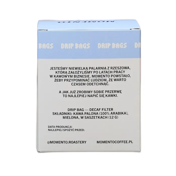 Dripbagi MOMENTO Filter Decaf - Bezkofeinowa 7x12g