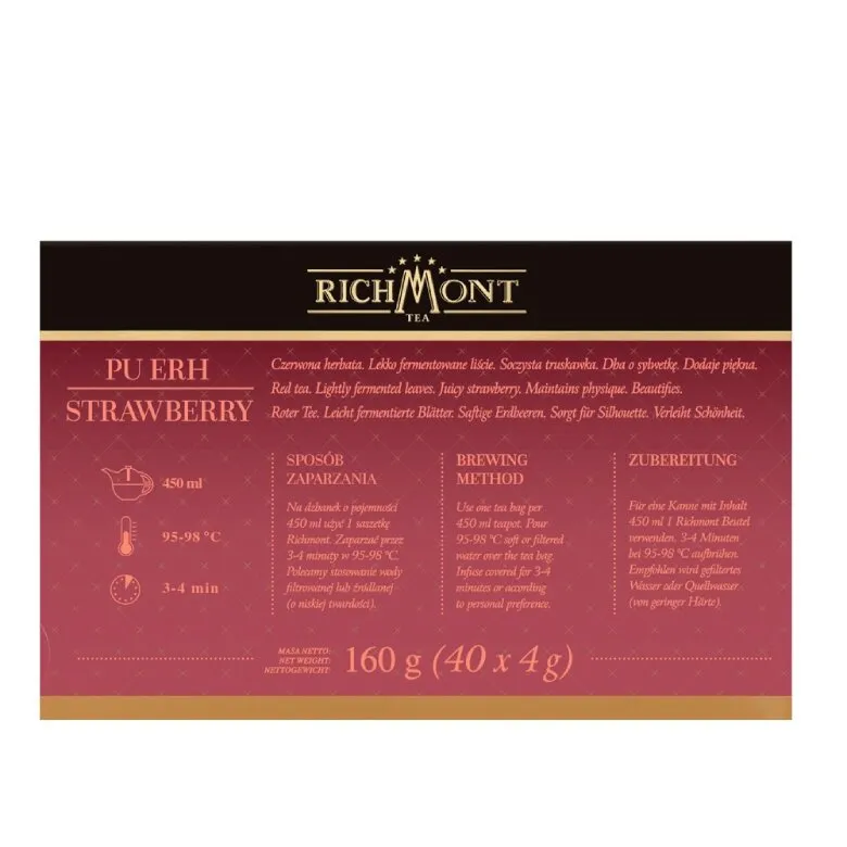 Herbata RICHMONT Pu-Erh Strawberry 40x4g - Czerwona
