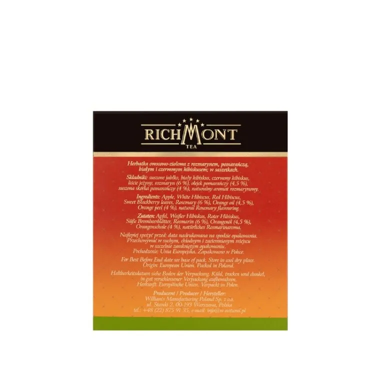Ziołowa Herbata RICHMONT Rosemary Orange - 40x6g