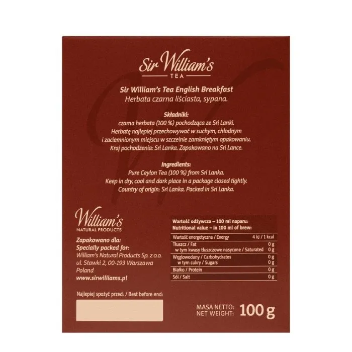 Herbata Liściasta SIR Williams Tea English Breakfast 100g - Czarna