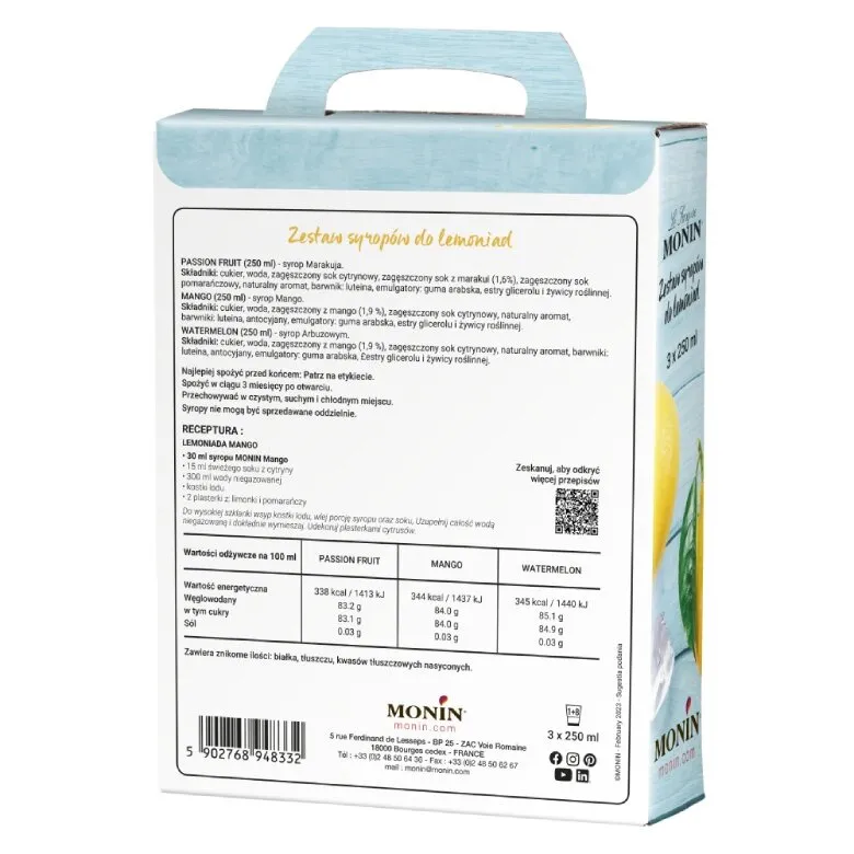 Lemoniadowy Zestaw Syropów MONIN 3x250 ml - Mango, Arbuz, Marakuja