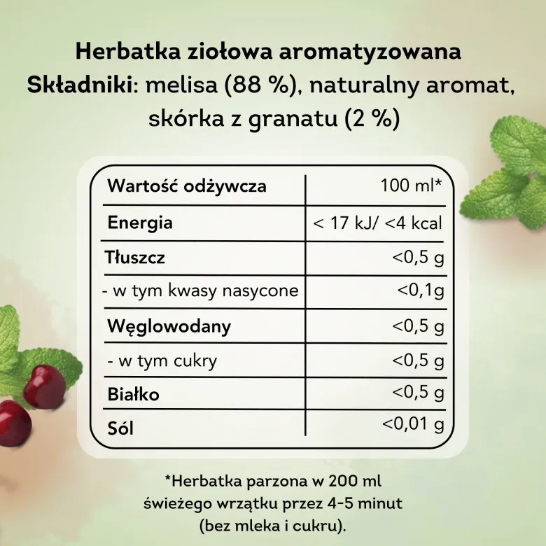 Herbatka Ziołowa Aromatyzowana LIPTON Melisa Z Wiśnią 20x1,2g