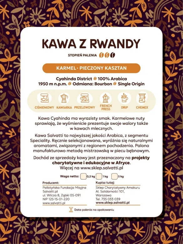 Kawa Ziarnista SALVATTI Rwanda Cyahinda 1kg
