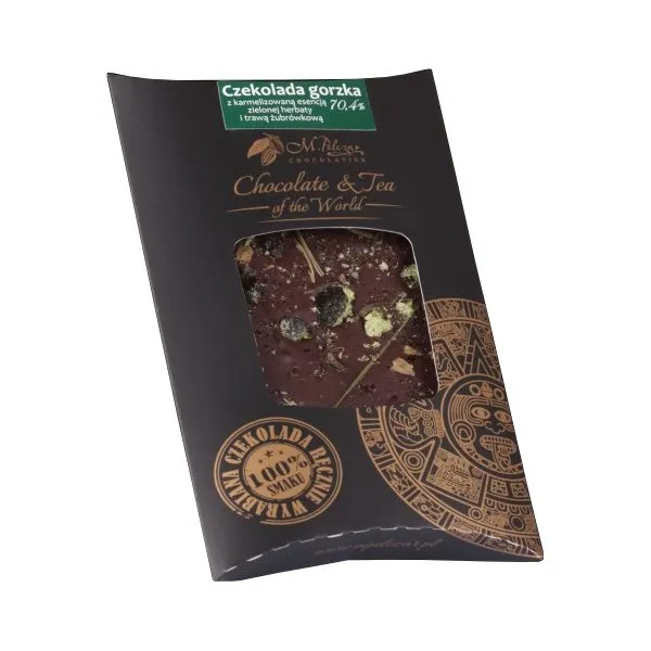 Gorzka Czekolada M.PELCZAR CHOCOLATIER Z Karmelizowaną Herbatą I Trawą Żubrówkową 85g - Zielona