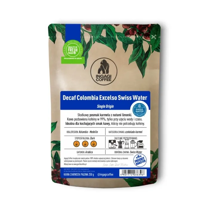 Kawa Ziarnista INGAGI COFFEE Decaf Colombia Excelso Swiss Water 250g - KAWA BEZKOFEINOWA